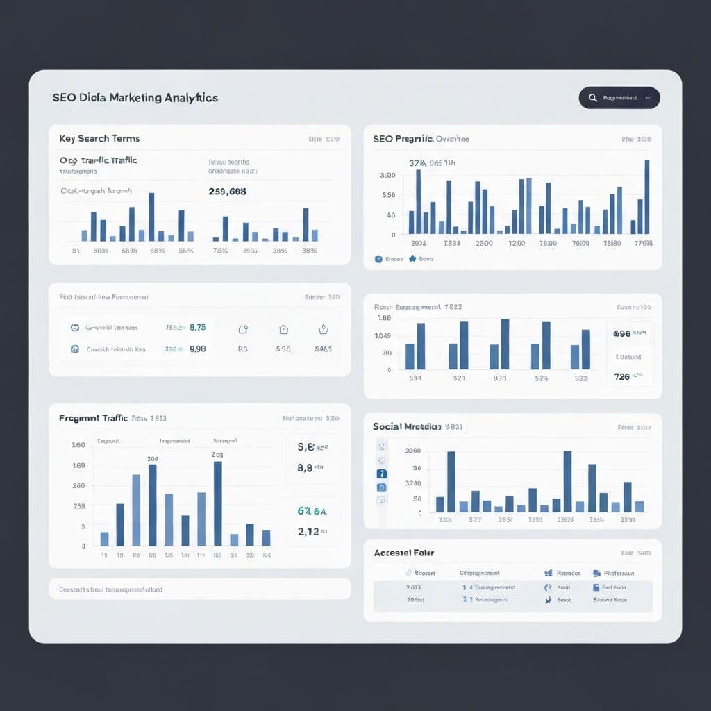 Digital marketing services dashboard - YFC Solution's comprehensive analytics showing SEO rankings, Google Ads performance, social media engagement metrics, and conversion tracking